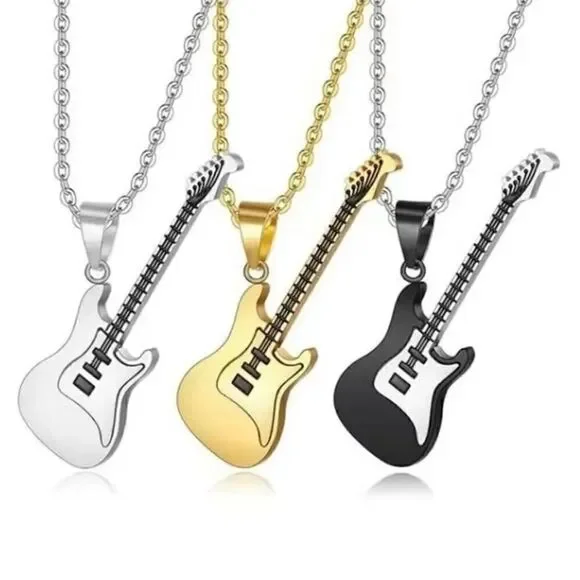 Silver Tone Electric Guitar Necklace and Pendant #620 - Picture 6 of 9